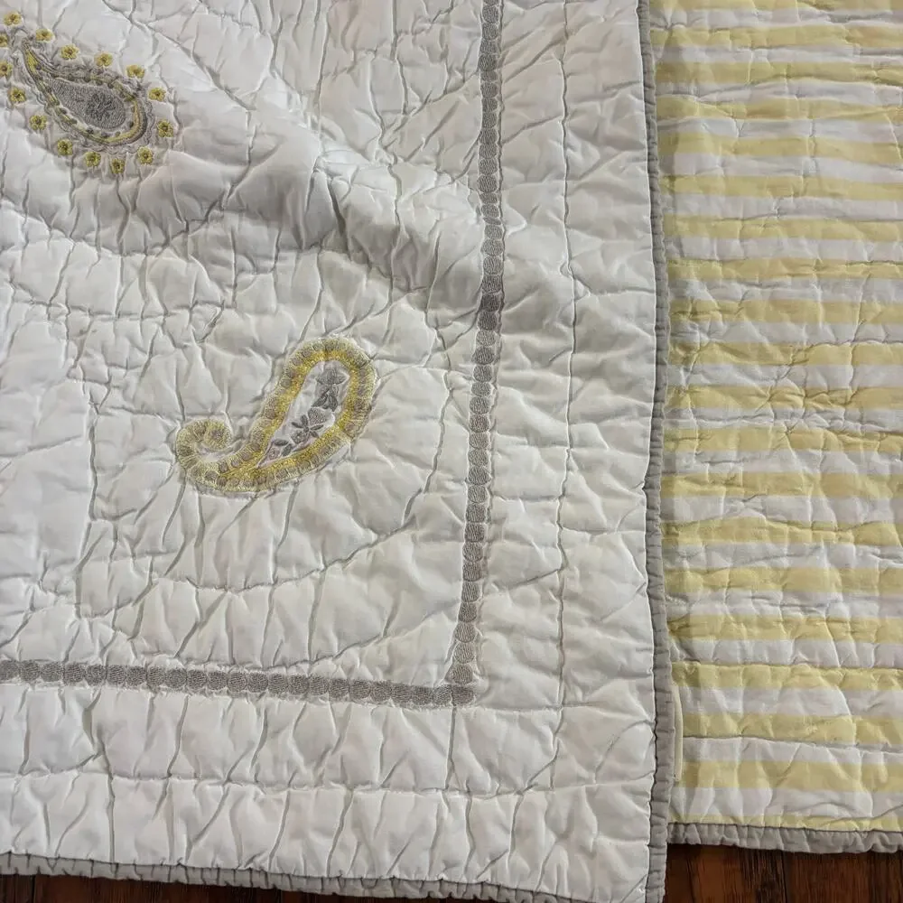 Pottery Barn Kids Quilt Crib Blanket Yellow Gray‎ Paisley Infant Toddler Nursery
